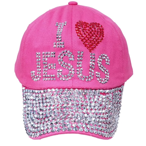 "I LOVE JESUS" Bling Rhinestones Pink Baseball Cap Curved Visor Hat