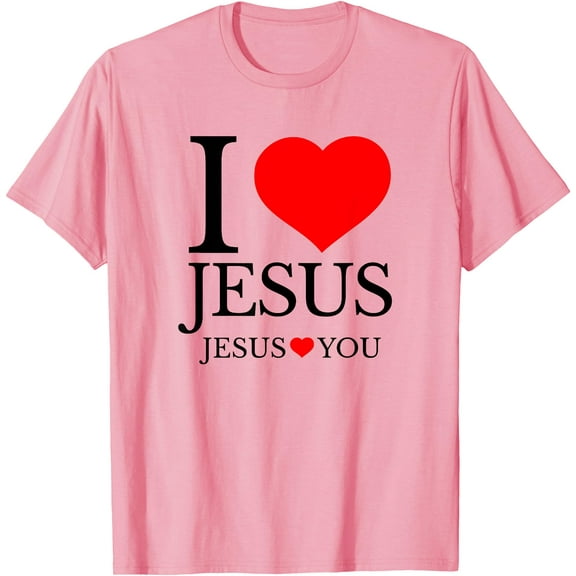 I LOVE JESUS LOVES YOU CHRISTIAN HEART Unisex T-Shirt for Men Women Kids,Light Pink Color,Size M