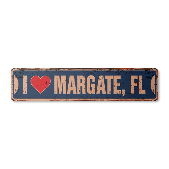 I LOVE MARGATE FLORIDA Vintage Plastic Street Sign fl city state us wall road décor gift | Indoor/Outdoor | 24" Wide