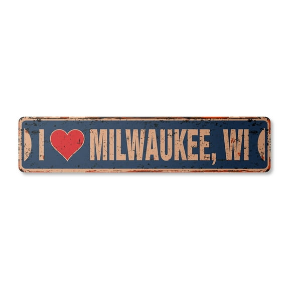 I LOVE MILWAUKEE WISCONSIN Vintage Aluminum Street Sign wi city state us wall road décor rustic metal tin gift | Indoor/Outdoor | 18" Wide