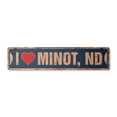 thumbnail image 1 of I LOVE MINOT NORTH DAKOTA Vintage Aluminum Street Sign nd city state us wall road décor rustic metal tin gift | Indoor/Outdoor | 18" Wide, 1 of 4