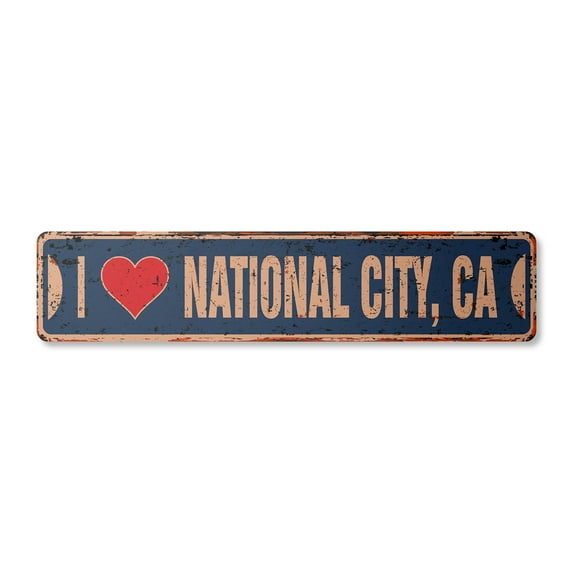 I LOVE NATIONAL CITY CALIFORNIA Vintage Plastic Street Sign ca city state us wall road décor gift | Indoor/Outdoor | 18" Wide