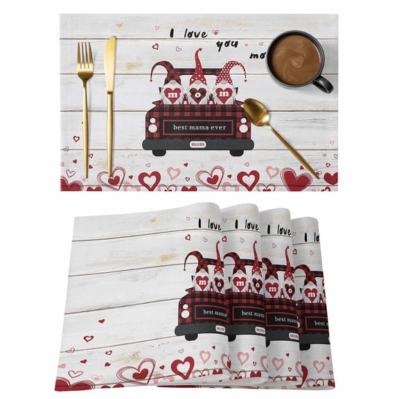 I LOVE Placemats Set of 1, YOU MOM, Best Mama Ever,Truck Dwarf Love Gift Wood Texture Non-Slip Place Mats Washable Table Mats for Kitchen Dining Table Decorations Indoor/Outdoor