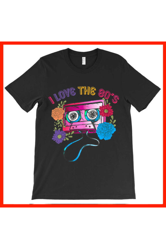 I LOVE THE 80'S Retro Cassette Tape Floral Graphic T-Shirt - Vintage 80s Music Lover Gift AH7006, Premium for Unisex - Extended Sizes Up to 5XL