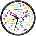 thumbnail image 1 of I LOVE TO FLIP GYMNASTICS Wall Clock gymnast leotard competition gym gift, 1 of 1