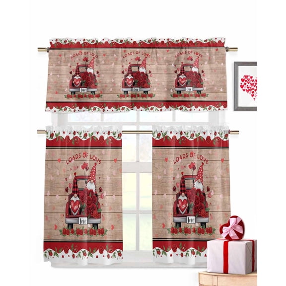 I LOVE U Kitchen Curtains Valances and Tiers Set of 3, 24 Inch Length Tier Curtains and Valance Rod Pocket Valance Curtains Set for Kitchen Bathroom Small Windows
