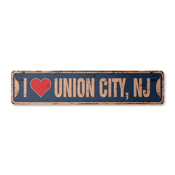 I LOVE UNION CITY NEW JERSEY Vintage Plastic Street Sign nj city state us wall road décor gift | Indoor/Outdoor | 18" Wide