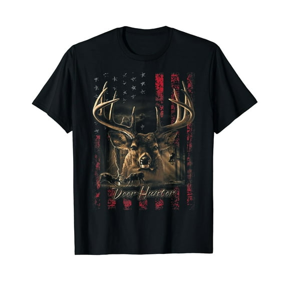 I LOVE USA American Flag and Deer Hunter T-shirt