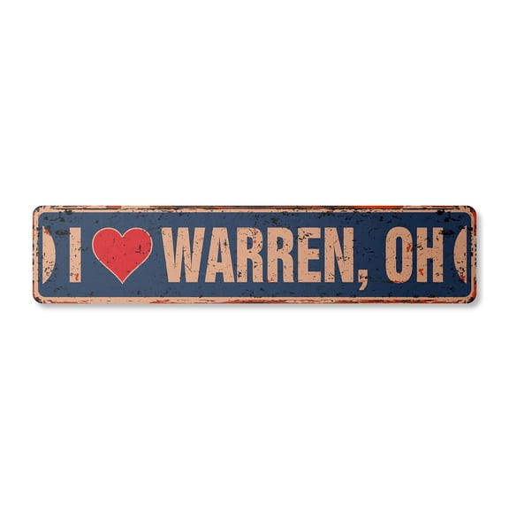 I LOVE WARREN OHIO Vintage Aluminum Street Sign oh city state us wall road décor rustic metal tin gift | Indoor/Outdoor | 18" Wide