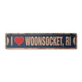 thumbnail image 1 of I LOVE WOONSOCKET RHODE ISLAND Vintage Plastic Street Sign ri city state us wall road décor gift | Indoor/Outdoor | 18" Wide, 1 of 4