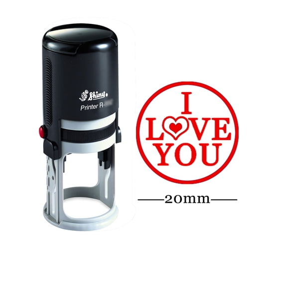 I LOVE YOU Round Self Inking Love Gift Stamps 20mm Mini Shiny Mounted Rubber Stamp
