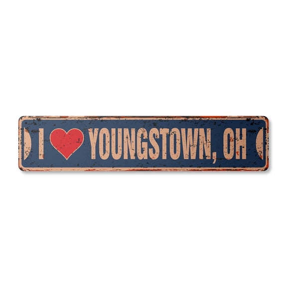 I LOVE YOUNGSTOWN OHIO Vintage Aluminum Street Sign oh city state us wall road décor rustic metal tin gift | Indoor/Outdoor | 18" Wide