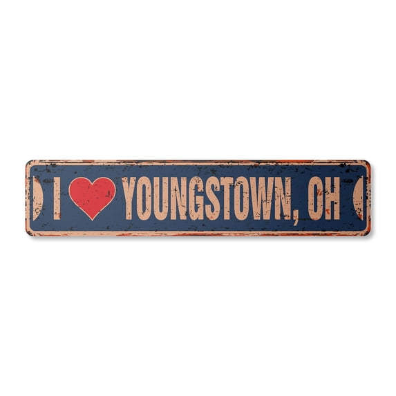 I LOVE YOUNGSTOWN OHIO Vintage Aluminum Street Sign oh city state us wall road décor rustic metal tin gift | Indoor/Outdoor | 30" Wide