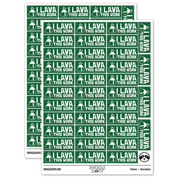 I Lava Love This Work Volcano Teacher Student School Sticker Set - Dark Green - Matte Finish - 1.5" Small