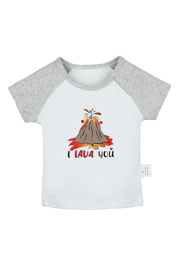 I Lava You Funny T shirt For Baby, Newborn Babies T-shirts, Infant Tops, 0-24M Kids Graphic Tees Clothing (Short Gray Raglan T-shirt, 6-12 Months)
