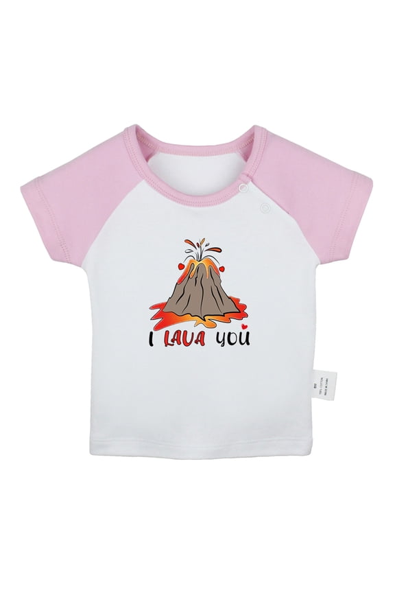I Lava You Funny T shirt For Baby, Newborn Babies T-shirts, Infant Tops, 0-24M Kids Graphic Tees Clothing (Short Pink Raglan T-shirt, 0-6 Months)