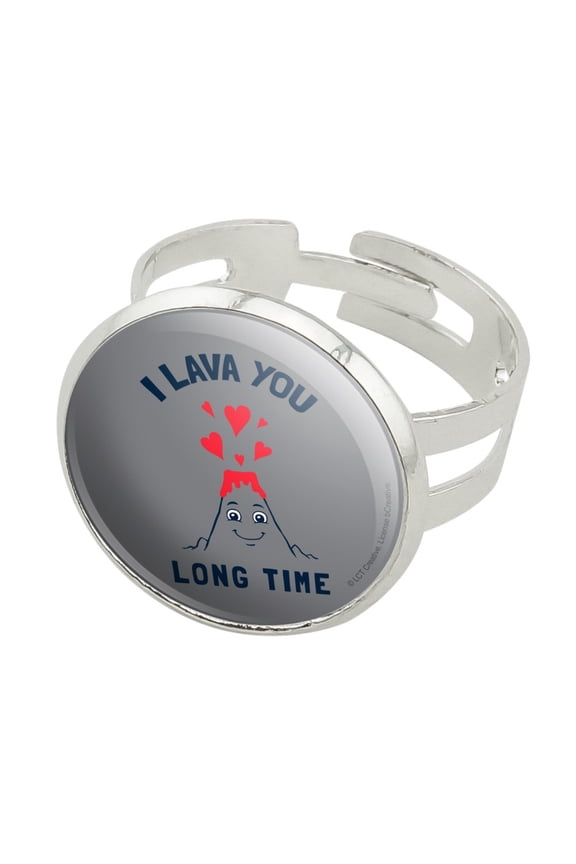 I Lava You Long Time Love Volcano Erupting Funny Humor Silver Plated Adjustable Novelty Ring