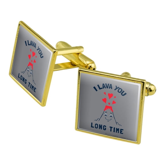 I Lava You Long Time Love Volcano Erupting Funny Humor Square Cufflink Set - Silver or Gold