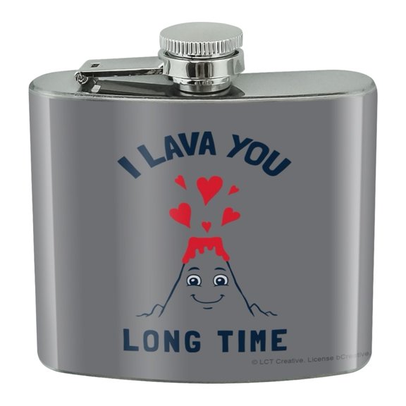 I Lava You Long Time Love Volcano Erupting Funny Humor Stainless Steel 5oz Hip Drink Kidney Flask