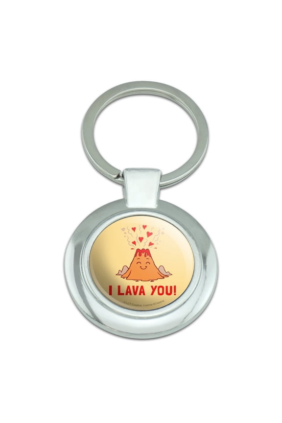 I Lava You Love Volcano Funny Humor Keychain Classy Round Chrome Plated Metal
