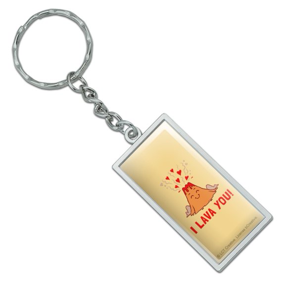 I Lava You Love Volcano Funny Humor Rectangle Chrome Plated Metal Keychain Key Chain