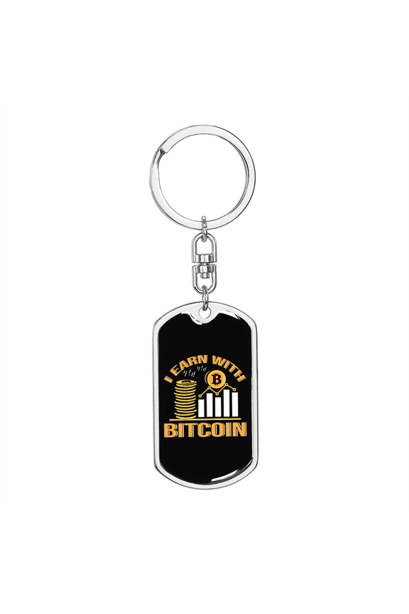 I Learn With Bitcoin Crypto Stainless Steel or 18k Gold Premium Swivel Dog Tag Keychain