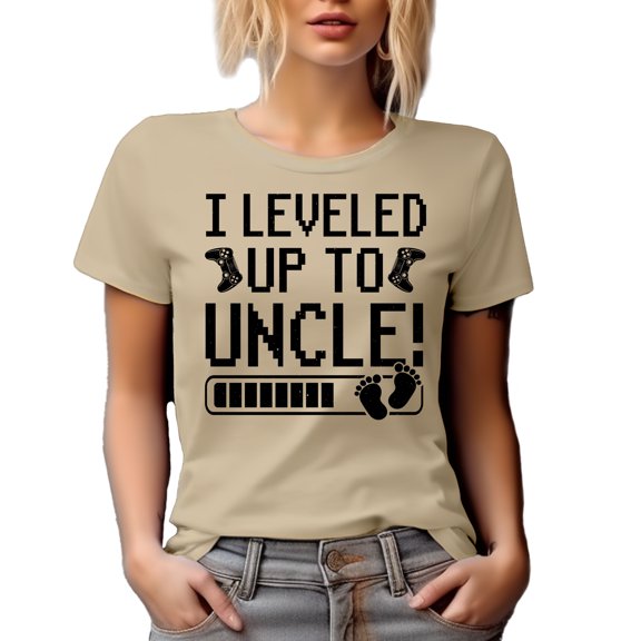 I Leveled Up to Uncle, Gamer Uncle, Pregancy Annoucement, Baby Shower, Tan T-Shirt, Large