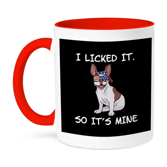3dRose, I Licked it so it is mine Frenchie French Bulldog US Flag, 11oz Two-Tone Red Mug