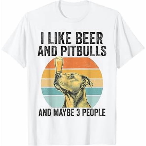 I Like Beer and Pitbulls and Maybe 3 People Retro Sunset T-Shirt