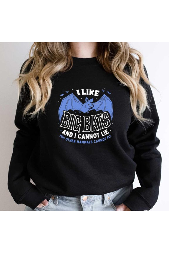 I Like Big Bats, Funny Halloween Pun Graphic Tee, Animal SW20298 Unisex Sweatshirt, Up to Size 5XL