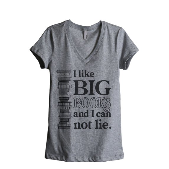 I Like Big Books And I Can Not Lie Women's Fashion Relaxed V-Neck T-Shirt Tee Heather Grey Medium