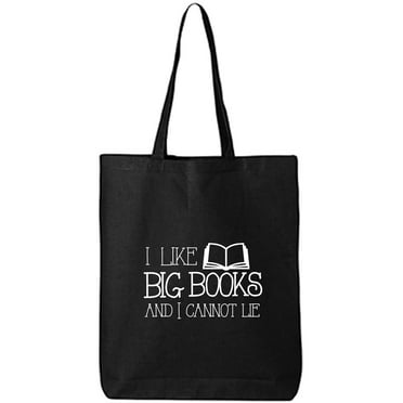 "I Like Big Books And I Cannot Lie" Tote Bag - Purple Cotton Book Lover Bag, 38x42cm, Zipper Closure