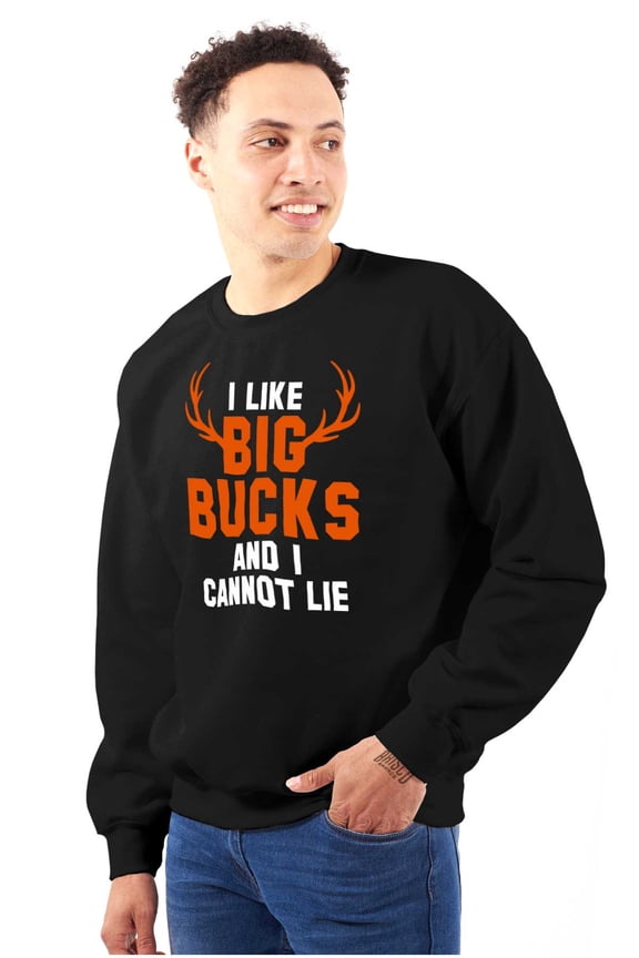 I Like Big Bucks Funny Hunting Men's Big & Tall Crewneck Sweatshirt Brisco Brands 3X