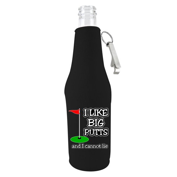 I Like Big Putts and I Cannot Lie Beer Bottle Coolie (Black with Opener)