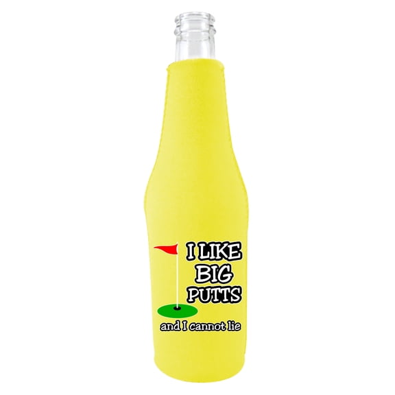 I Like Big Putts and I Cannot Lie Beer Bottle Coolie (Yellow)