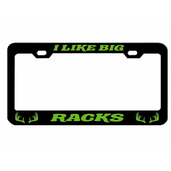I Like Big Racks Style Metal License Plate Frame Personalized/Car Accessories Car Tag Holder Cover (Black/Lime Green)