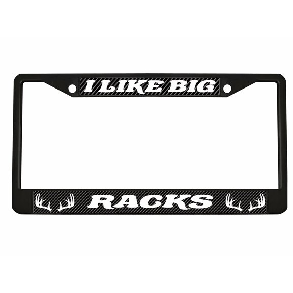 I Like Big Racks Style Metal License Plate Frame Personalized/Car Accessories Car Tag Holder Cover Carbon (Black/Carbon/White)