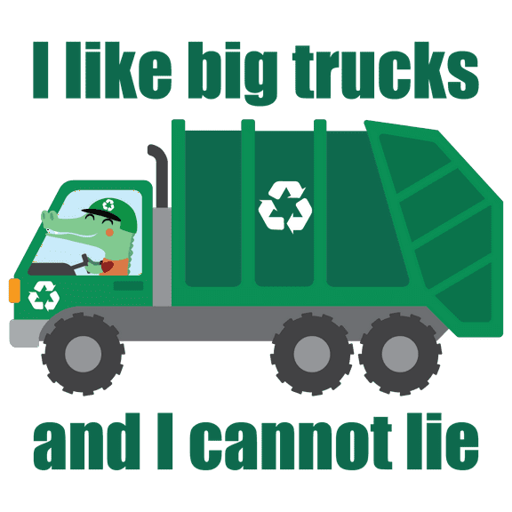 I Like Big Trucks and I Cannot Lie Phrase from Famous Lyric on a Dump Vehicle with Tiger for Kid's Bedroom Wall Decoration - Garbage Truck with Cute Animal Inside Artwork for Nursery Vinyl Wall Decal