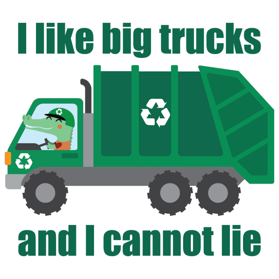 I Like Big Trucks and I Cannot Lie Phrase from Famous Lyric on a Dump Vehicle with Tiger for Kid's Bedroom Wall Decoration - Garbage Truck with Cute Animal Inside Artwork for Nursery Vinyl Wall Decal