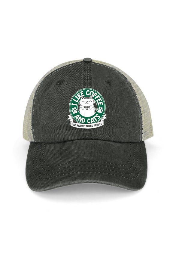 I Like Cats And Coffee And Maybe 3 People Black Hat Adjustable Funny Fashion Unisex Baseball Cap for Men Women