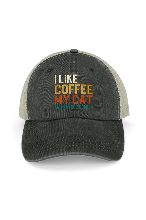 I Like Cats And Coffee And Maybe 3 People Black Hat Adjustable Funny Fashion Unisex Baseball Cap for Men Women