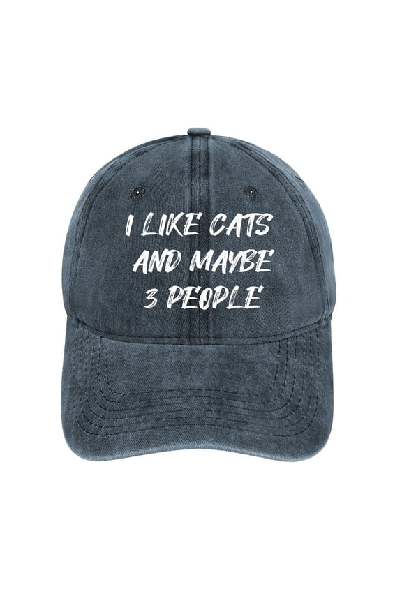 I Like Cats And Coffee And Maybe 3 People Navy Hat Adjustable Funny Fashion Unisex Baseball Cap for Men Women