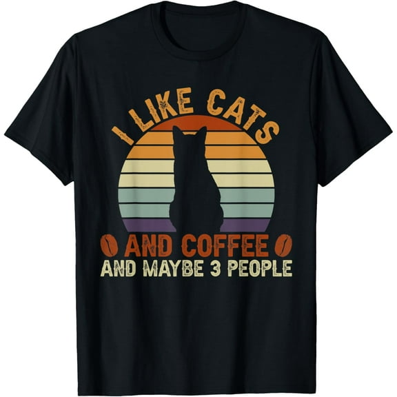 I Like Cats And Coffee And Maybe 3 People Sarcastic T-ShirtMen and women, White Black T-shirt, size: Extra large S-970XL