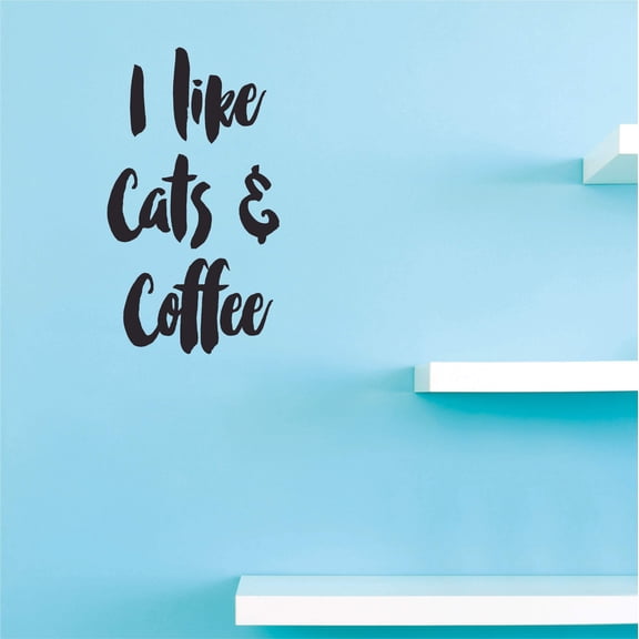 I Like Cats and Coffee Art Lettering Quote for Wall Decal - 10" x 20" Coffee Lover Cat Lover DIY Vinyl Adhesive Decoration Sticker