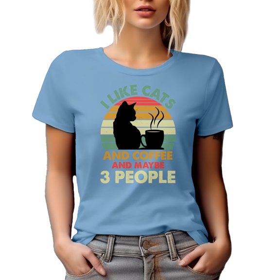 I Like Cats and Coffee and Maybe 3 People, Cat Lover Introvert, Baby Blue T-Shirt, Medium