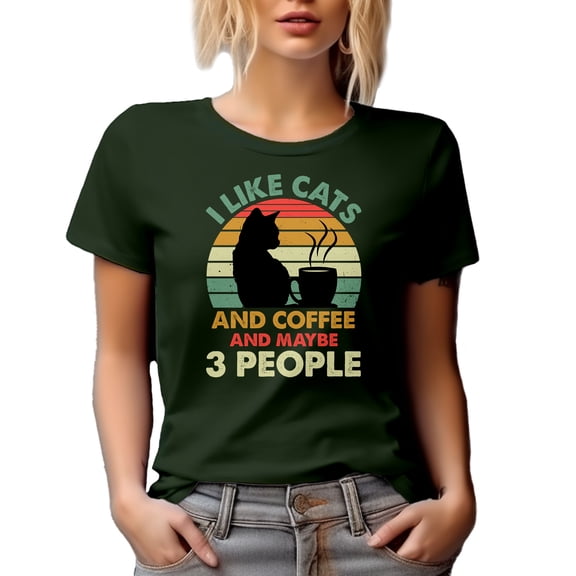 I Like Cats and Coffee and Maybe 3 People - Cat Lover Introvert, Military Green T-Shirt, 2XL
