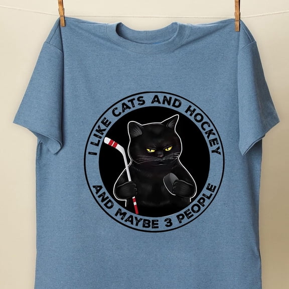 I Like Cats and Hockey T-Shirt | Hockey Fan Tee | Grumpy Cat Hockey Graphic Shirt | Cat Lovers and Hockey Fans All Size S-5Xl