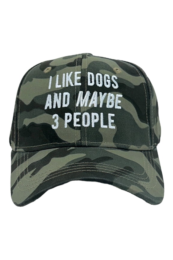 I Like Dogs and Maybe 3 People Hat Funny Anti Social Pet Puppy Animal Lover Camo Cap