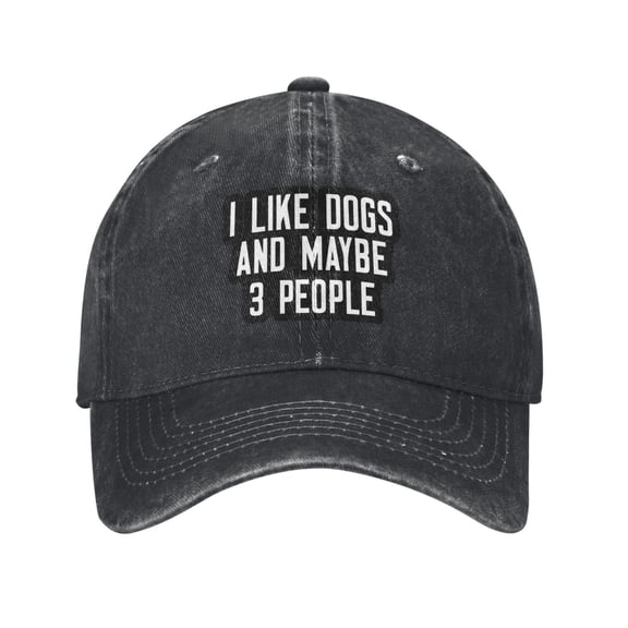 I Like Dogs And Maybe 3 People Unisex Adult Washed Denim Cotton Sport Outdoor Baseball Cap Adjustable Cowboy Baseball Hat