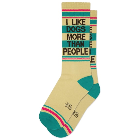 I Like Dogs More Than People, Novelty Gift Socks For Men, Women and Teens, Unisex Gym Crew Socks ( Made in the USA )